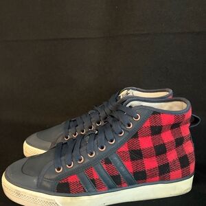 Adidas Nizza Hi‎ Plaid in red and blue, size 11, high-top sneaker